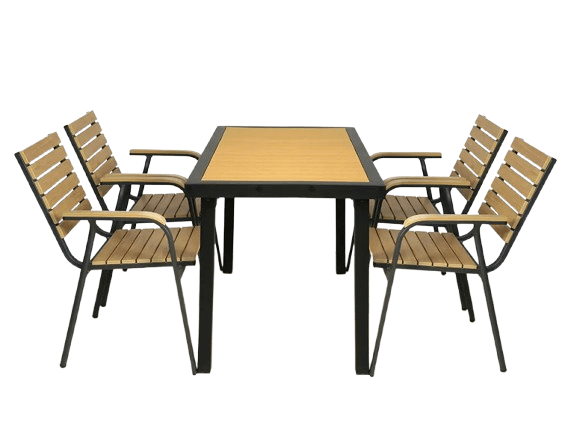 Imported Aluminium Wood Plastic Board Dining Set 4+1 (G-024+TP-12) Outdoor Furniture in Kirti Nagar Delhi